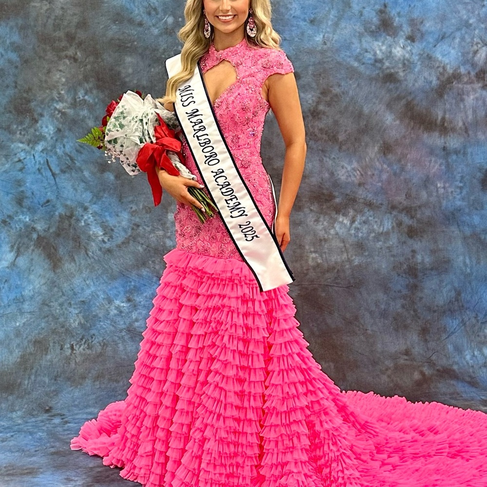 ASHLEYlauren Couture Elegant Pink beaded Pageant /Prom Dress - Picture 7 of 9